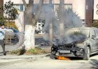 Un BMW a luat foc, duminică, în orașul Ovidiu, pe strada Arțarului, la intersecție cu DN2A.
